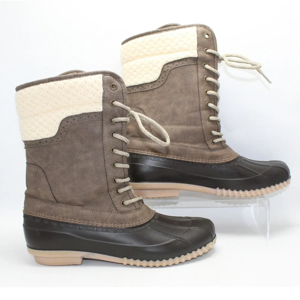 Magellan Outdoors Womens Brown Duck Boots Knit Collar FWMFFS4057 Size 10‎